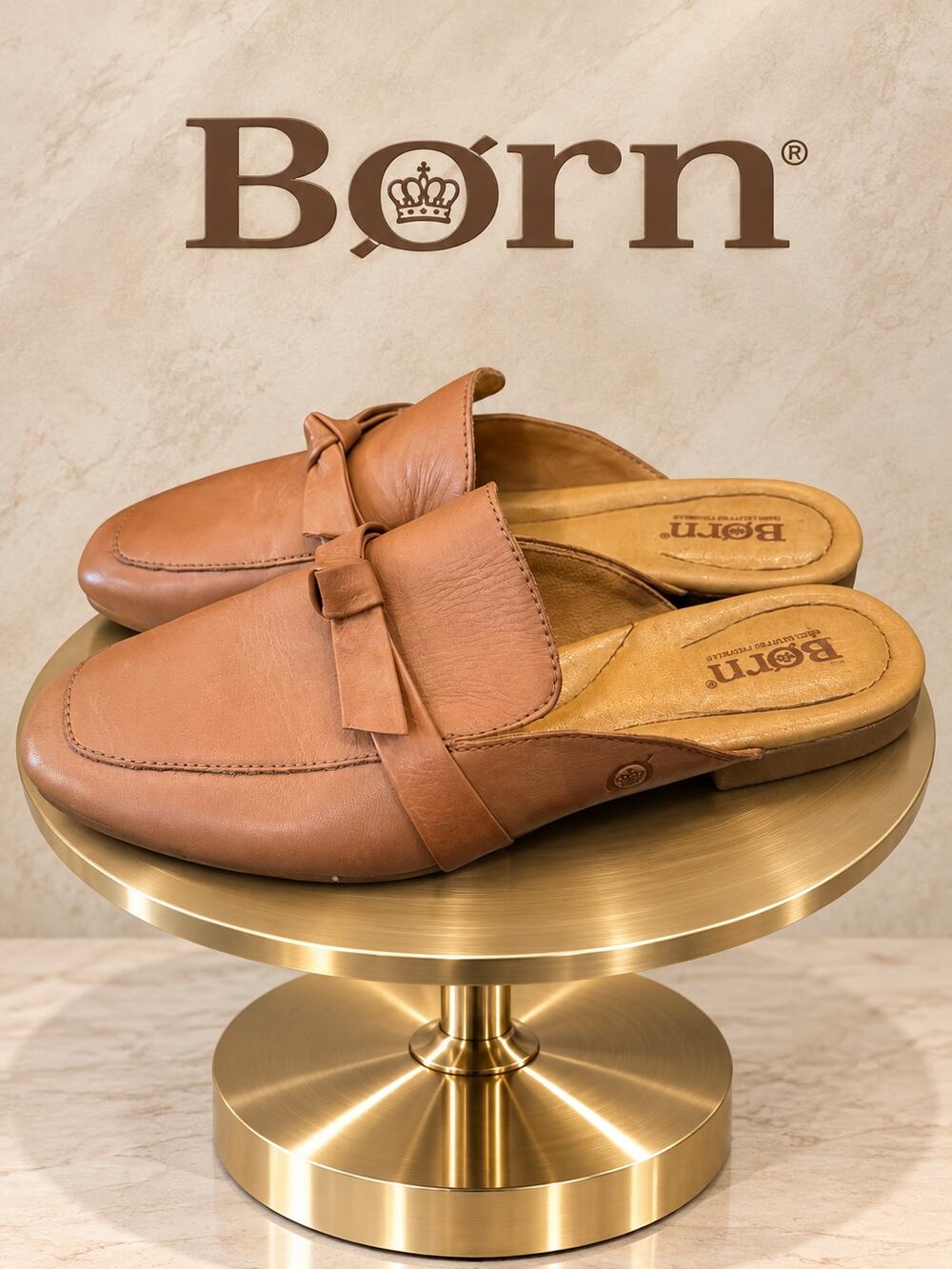Børn Khelfy Tan Leather Bow Mule Loafers Women’s 8M